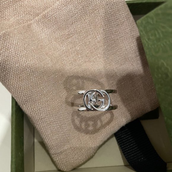 Gucci Interlocking Wide Open Band Ring Authentic NEW Sterling - Picture 2 of 9